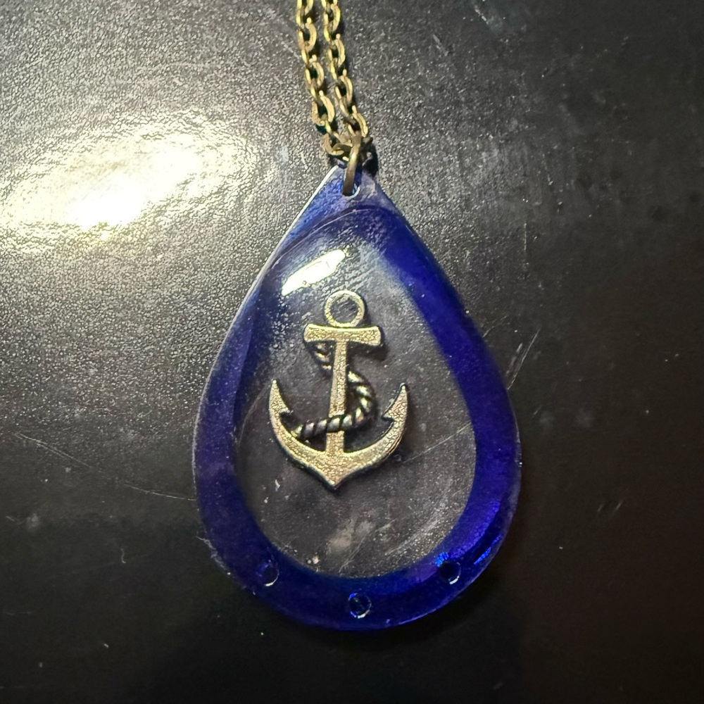 Blue Teardrop Anchor Pendant Necklace